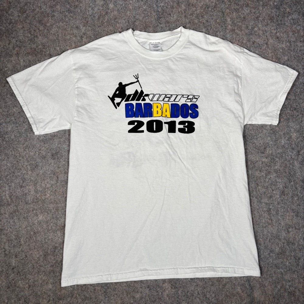 DK Wars Bodyboarding Barbados T-Shirt Mens L‎ 2013 White Graphic Tee Gildan New